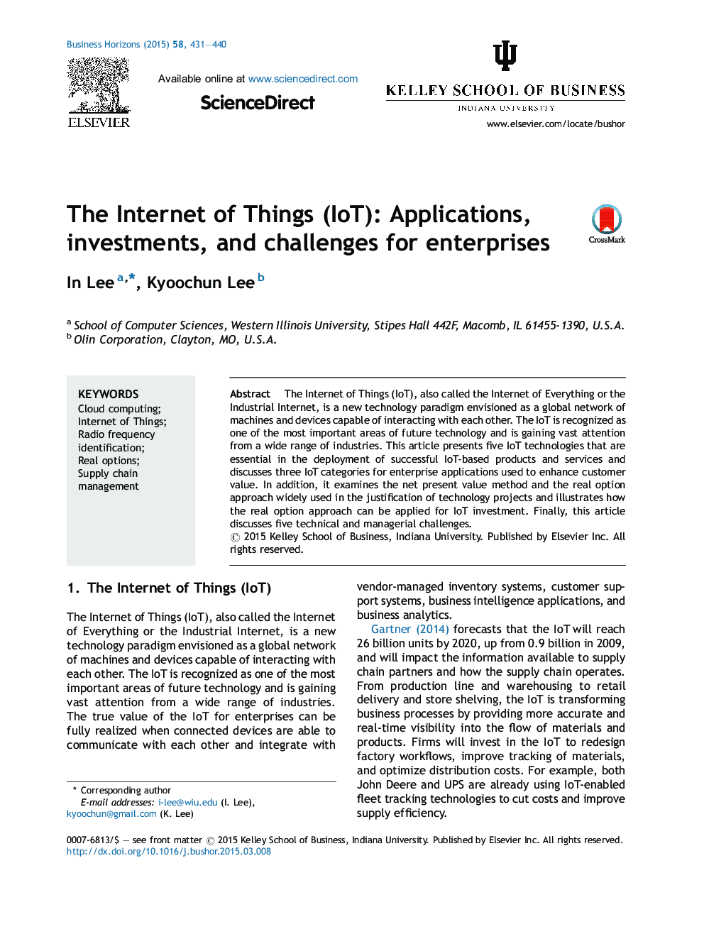 The Internet of Things (IoT): Applications, investments, and challenges for enterprises