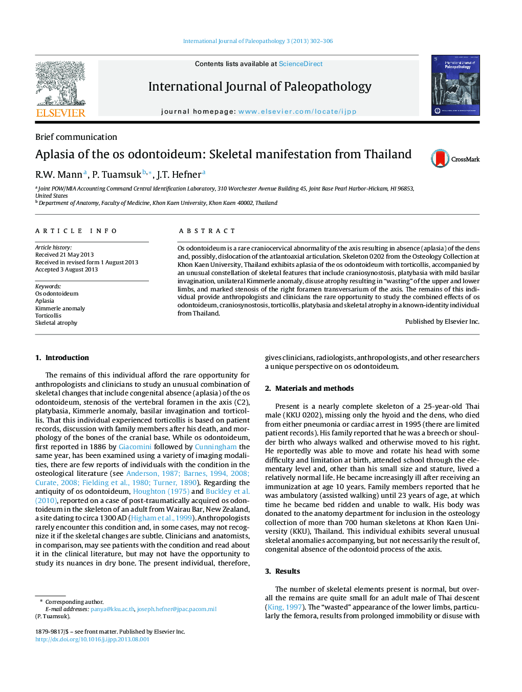 Aplasia of the os odontoideum: Skeletal manifestation from Thailand