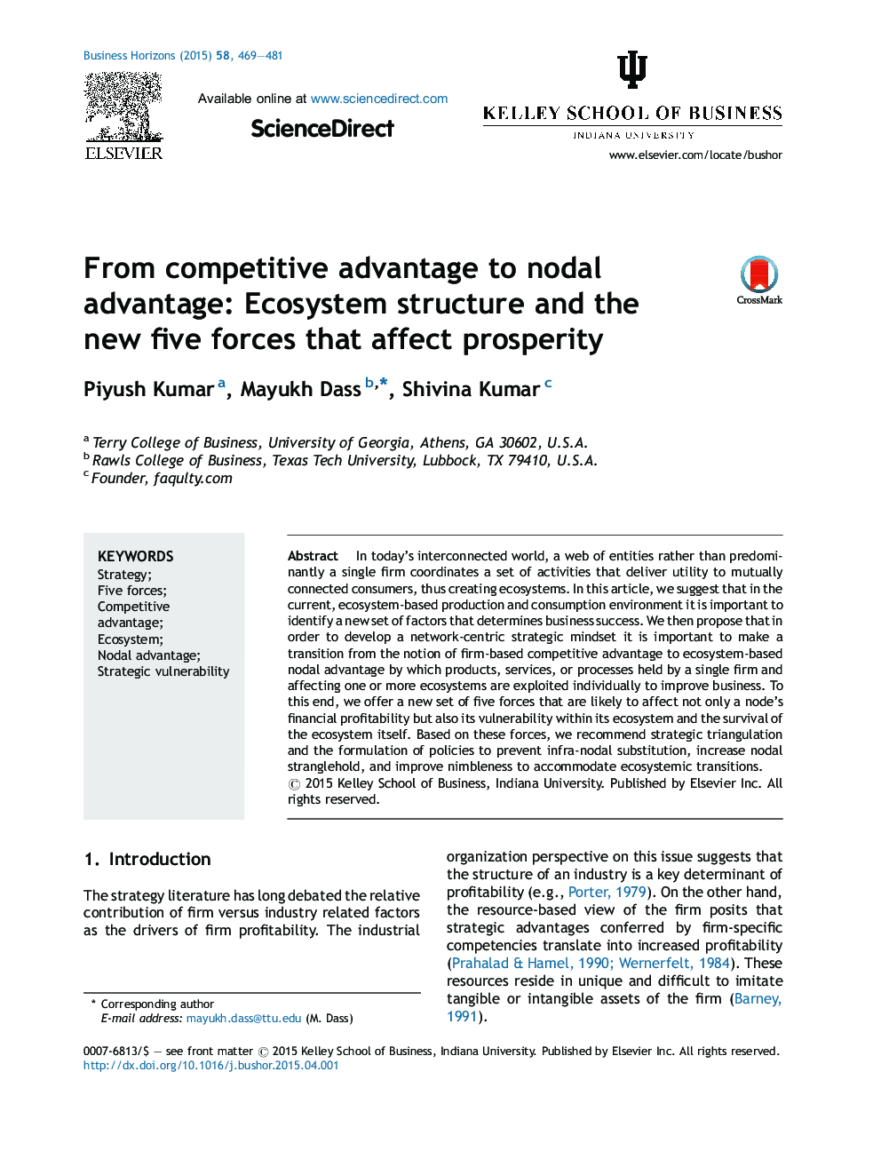 From competitive advantage to nodal advantage: Ecosystem structure and the new five forces that affect prosperity