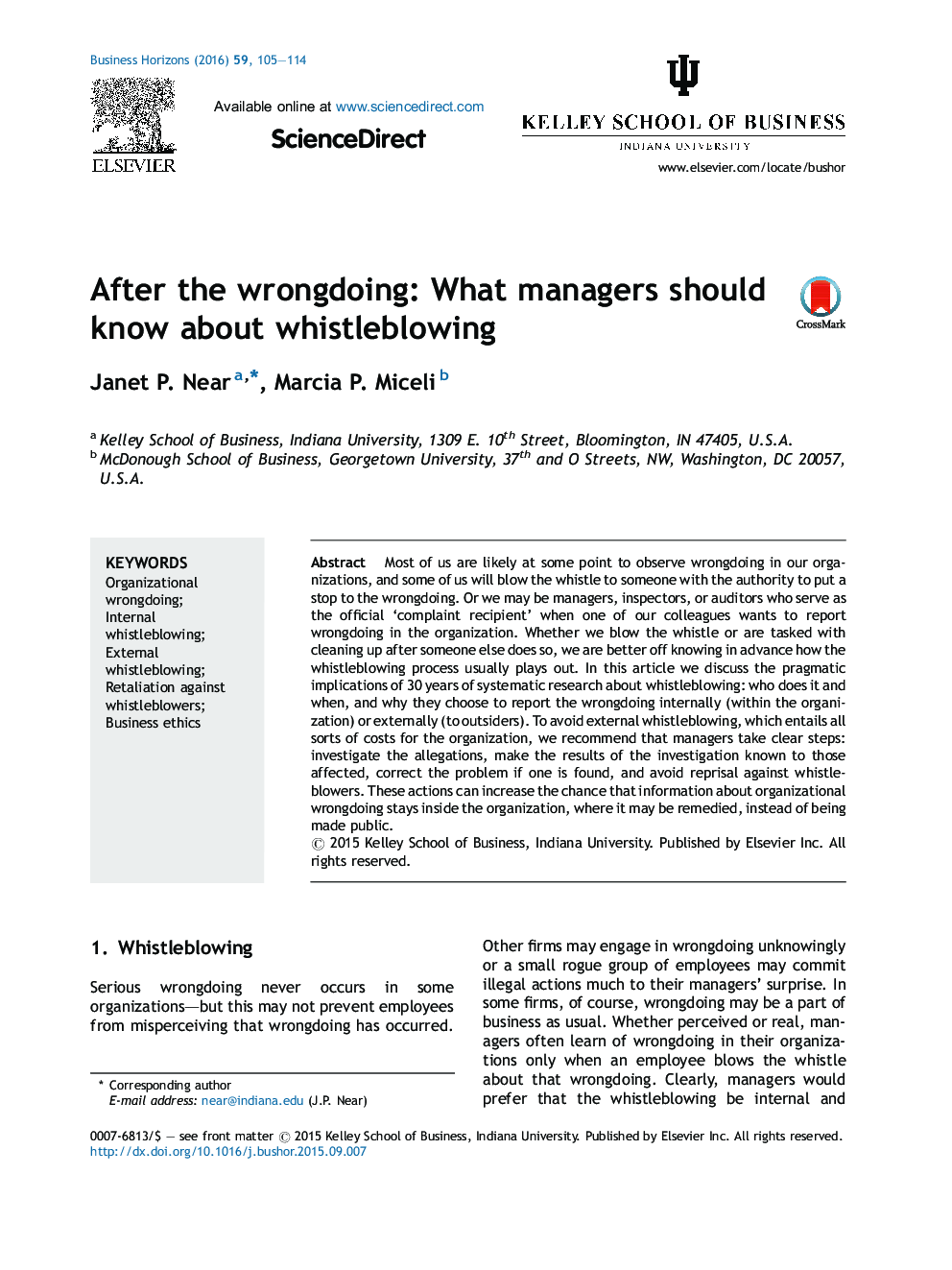 After the wrongdoing: What managers should know about whistleblowing