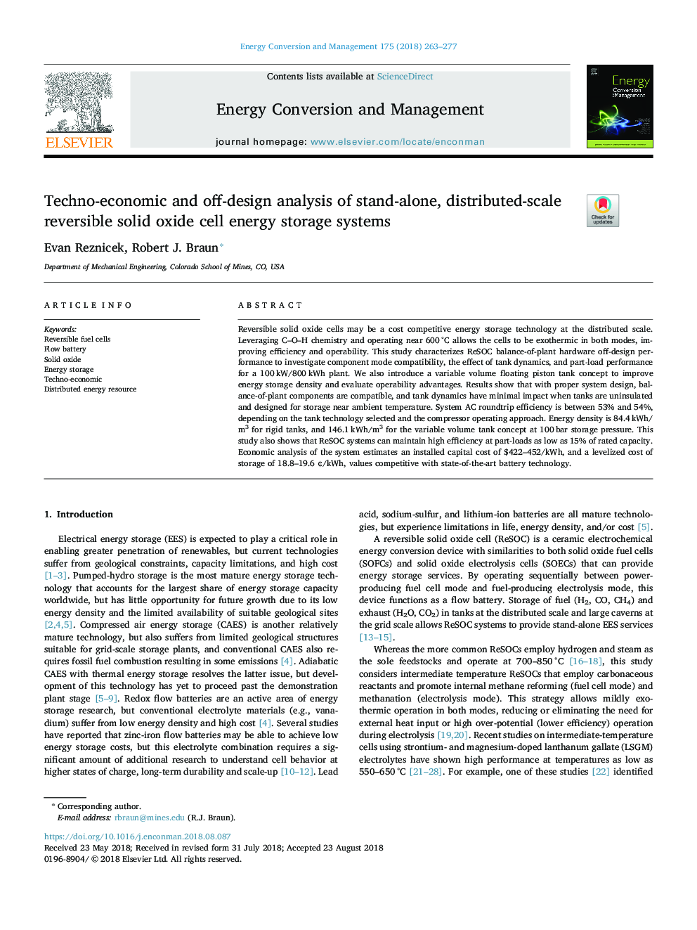 Techno-economic and off-design analysis of stand-alone, distributed-scale reversible solid oxide cell energy storage systems