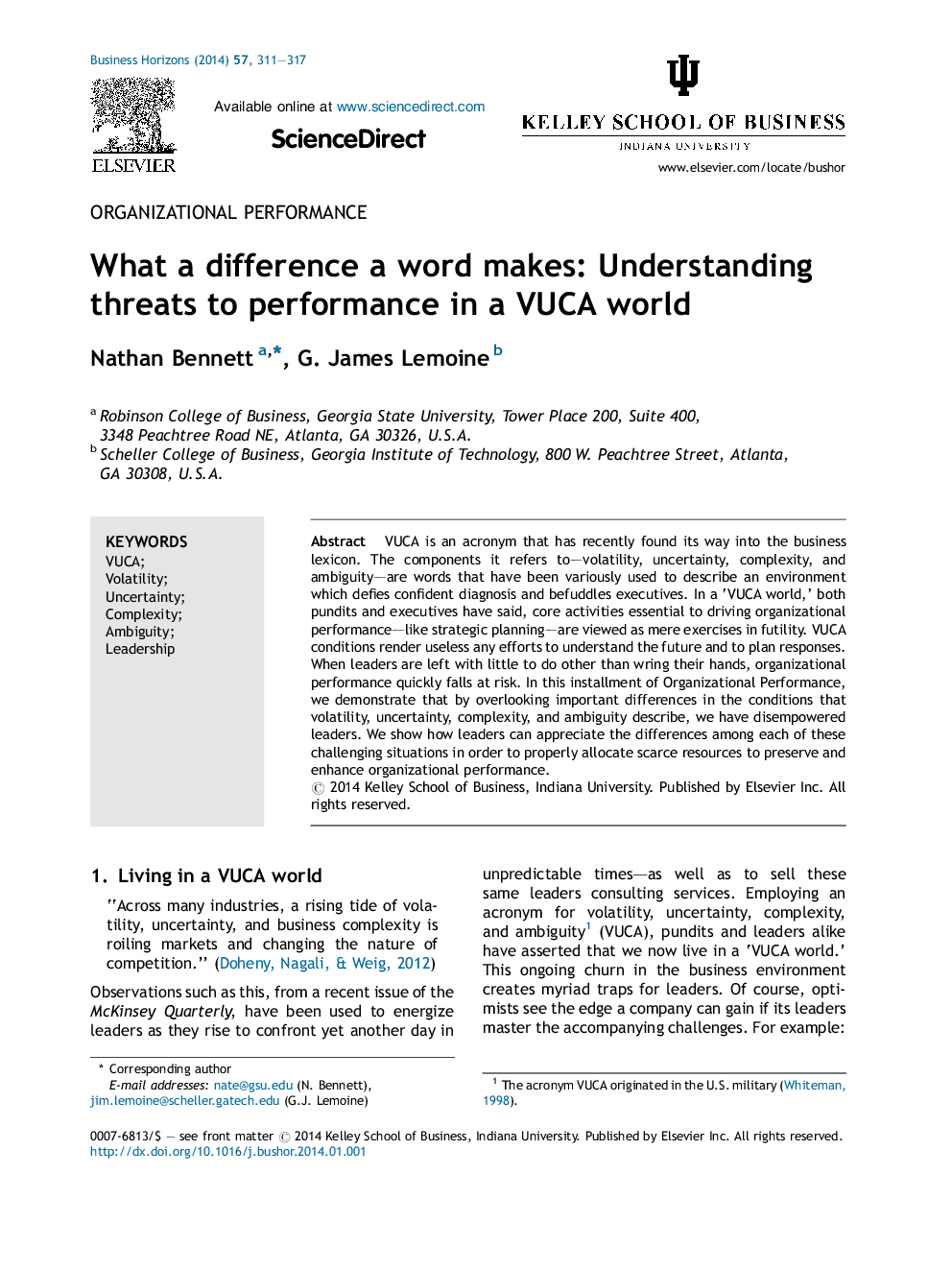 What a difference a word makes: Understanding threats to performance in a VUCA world