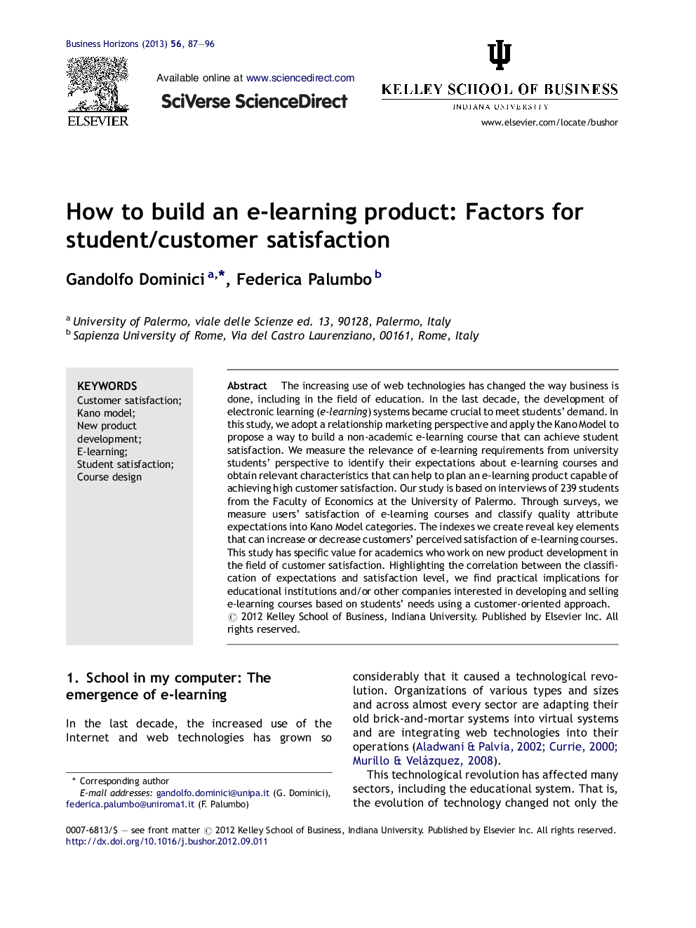 How to build an e-learning product: Factors for student/customer satisfaction