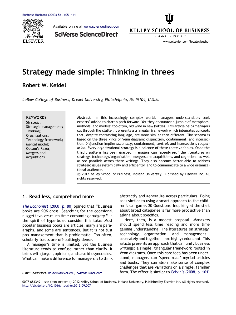 Strategy made simple: Thinking in threes