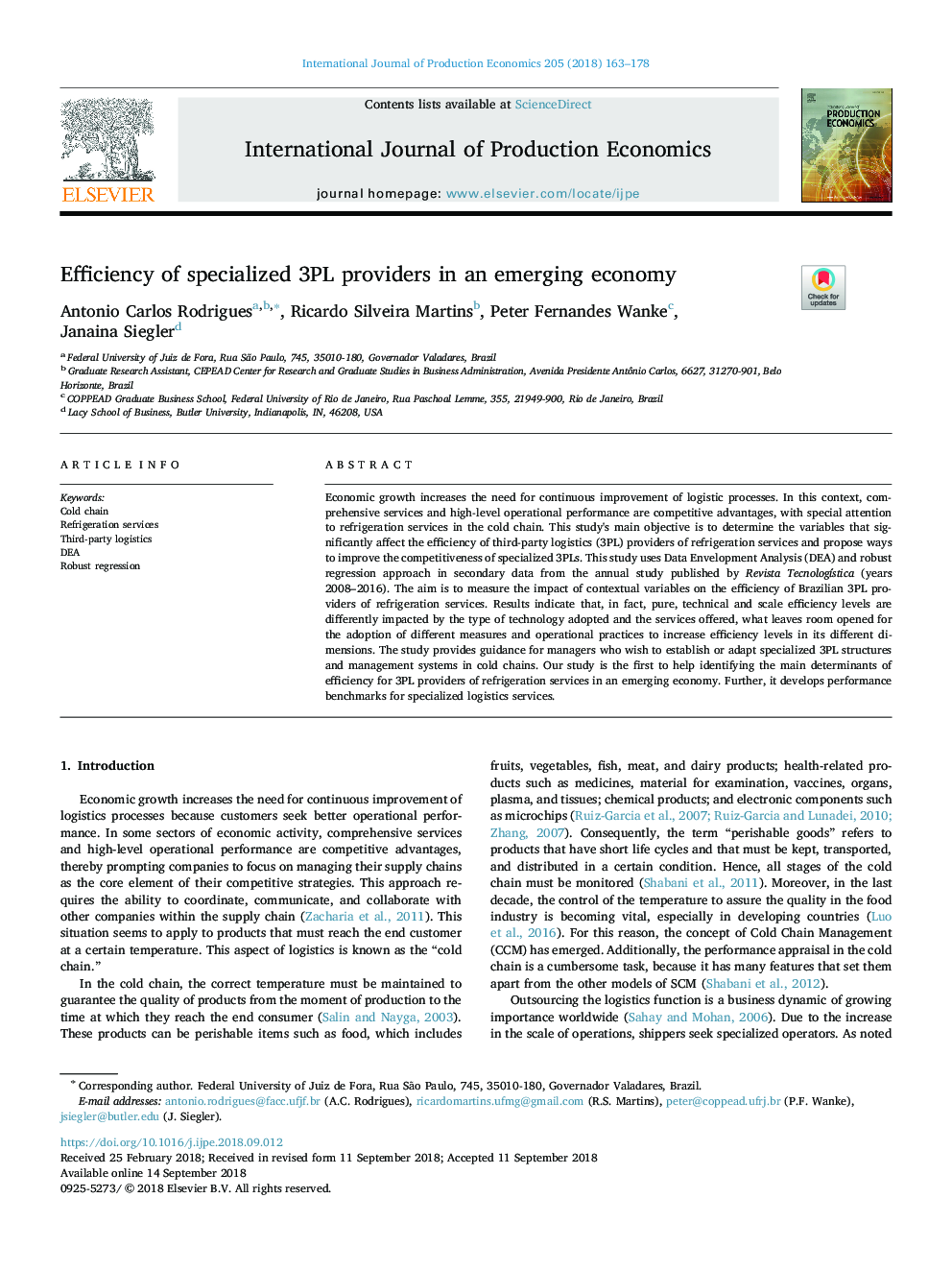 Efficiency of specialized 3PL providers in an emerging economy