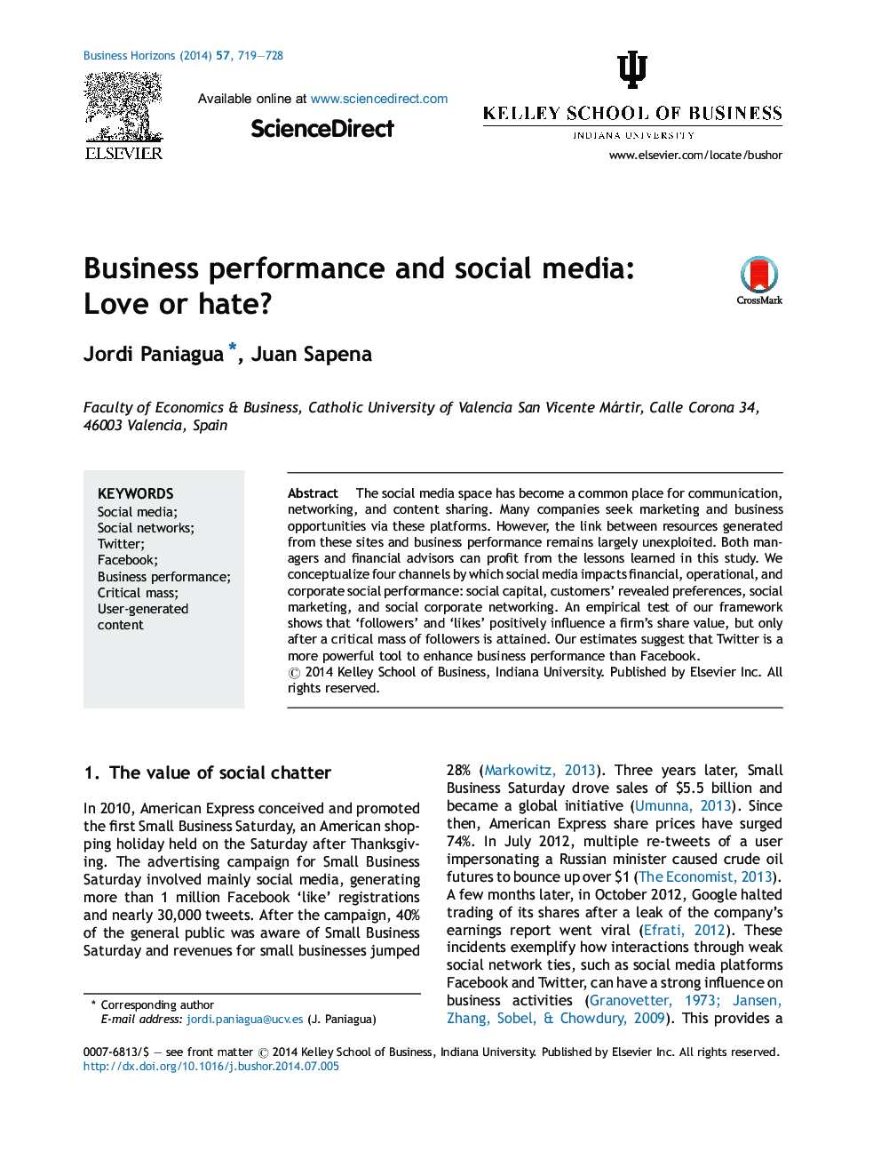 Business performance and social media: Love or hate?