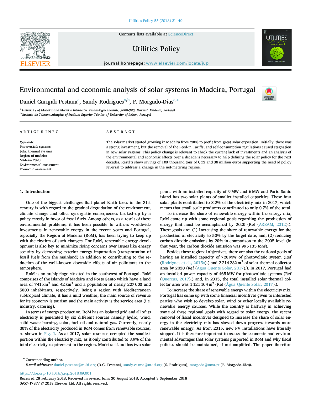 Environmental and economic analysis of solar systems in Madeira, Portugal