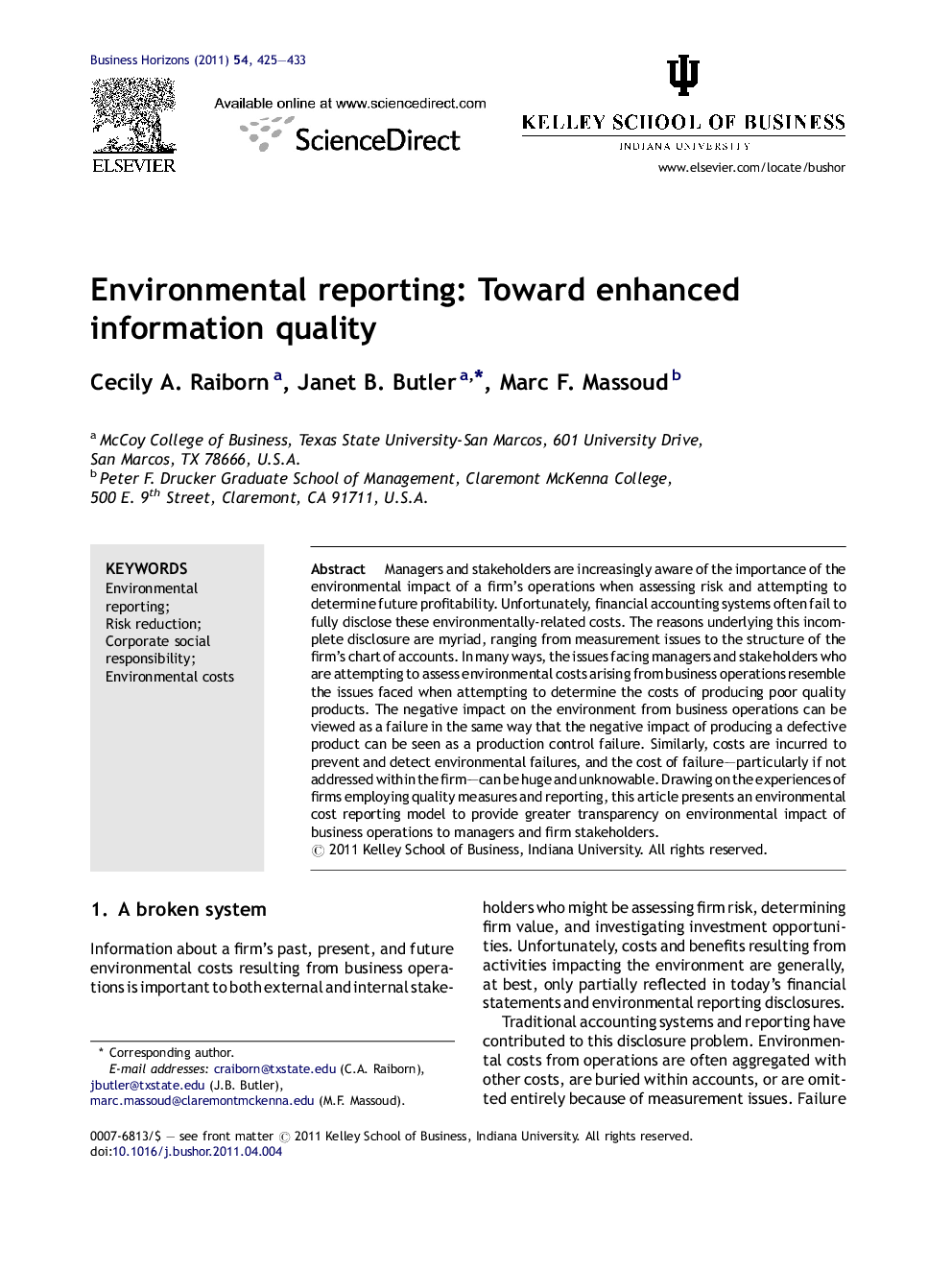 Environmental reporting: Toward enhanced information quality