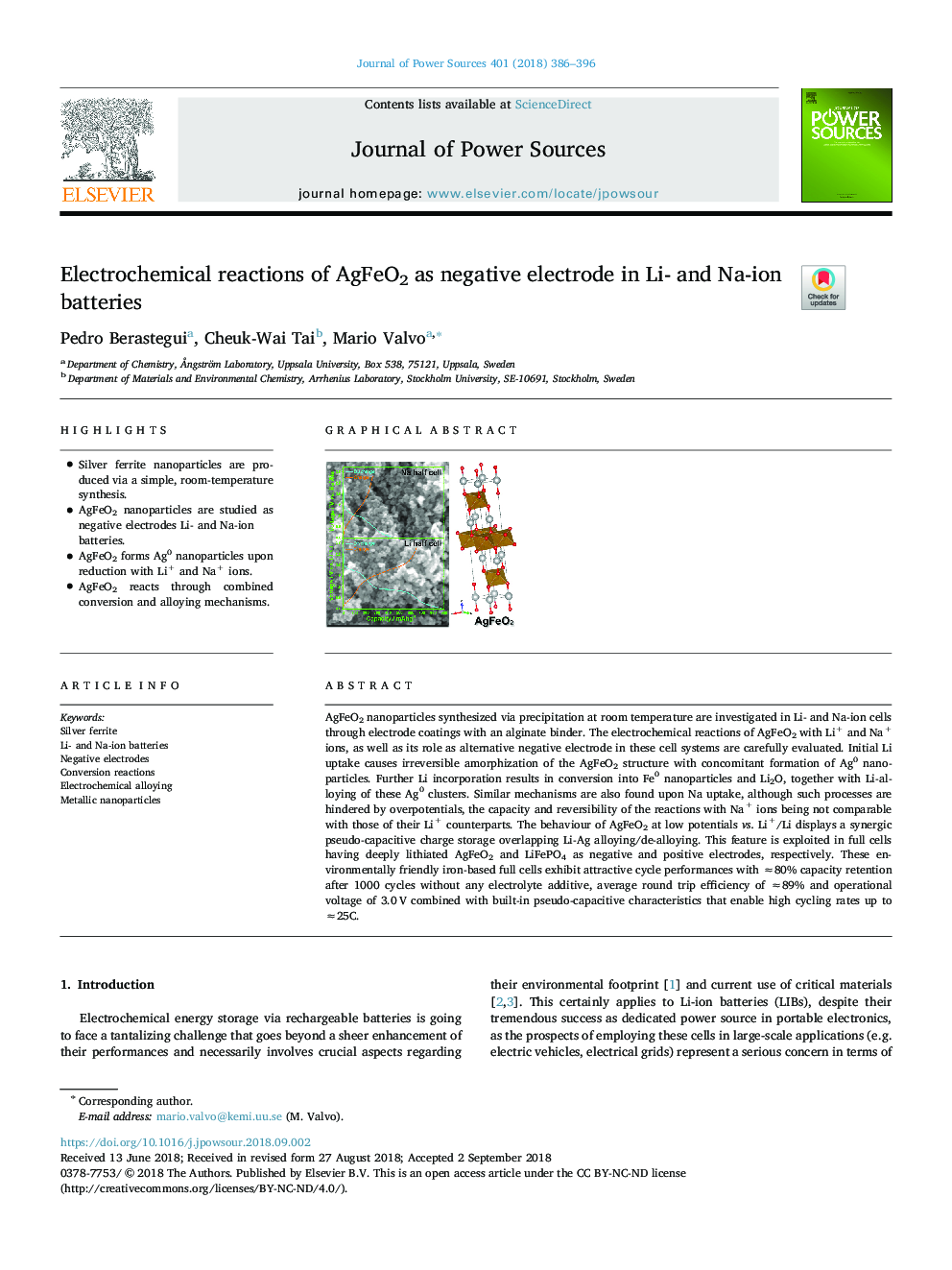 Electrochemical reactions of AgFeO2 as negative electrode in Li- and Na-ion batteries