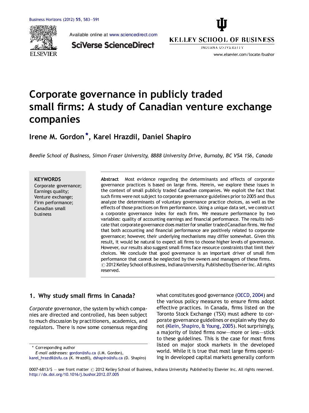 Corporate governance in publicly traded small firms: A study of Canadian venture exchange companies