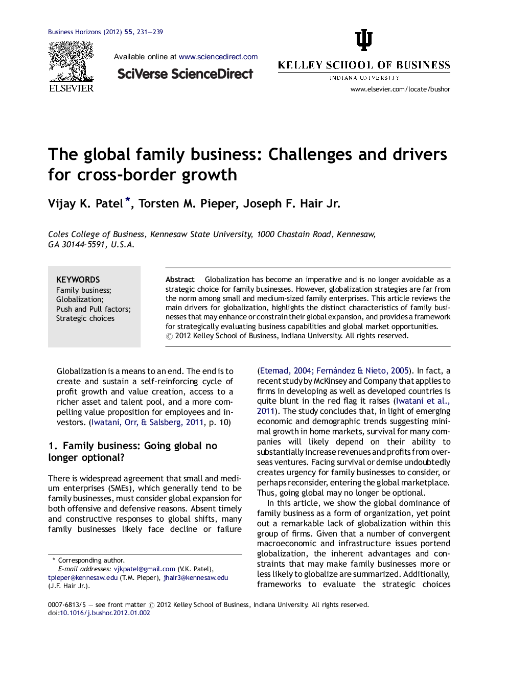 The global family business: Challenges and drivers for cross-border growth