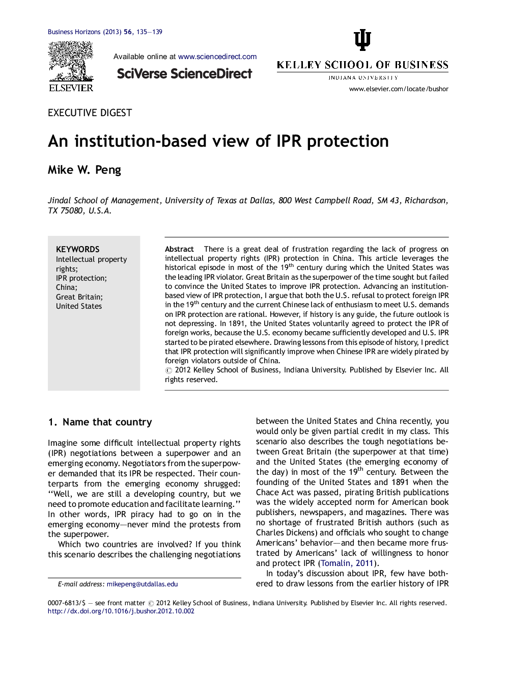 An institution-based view of IPR protection