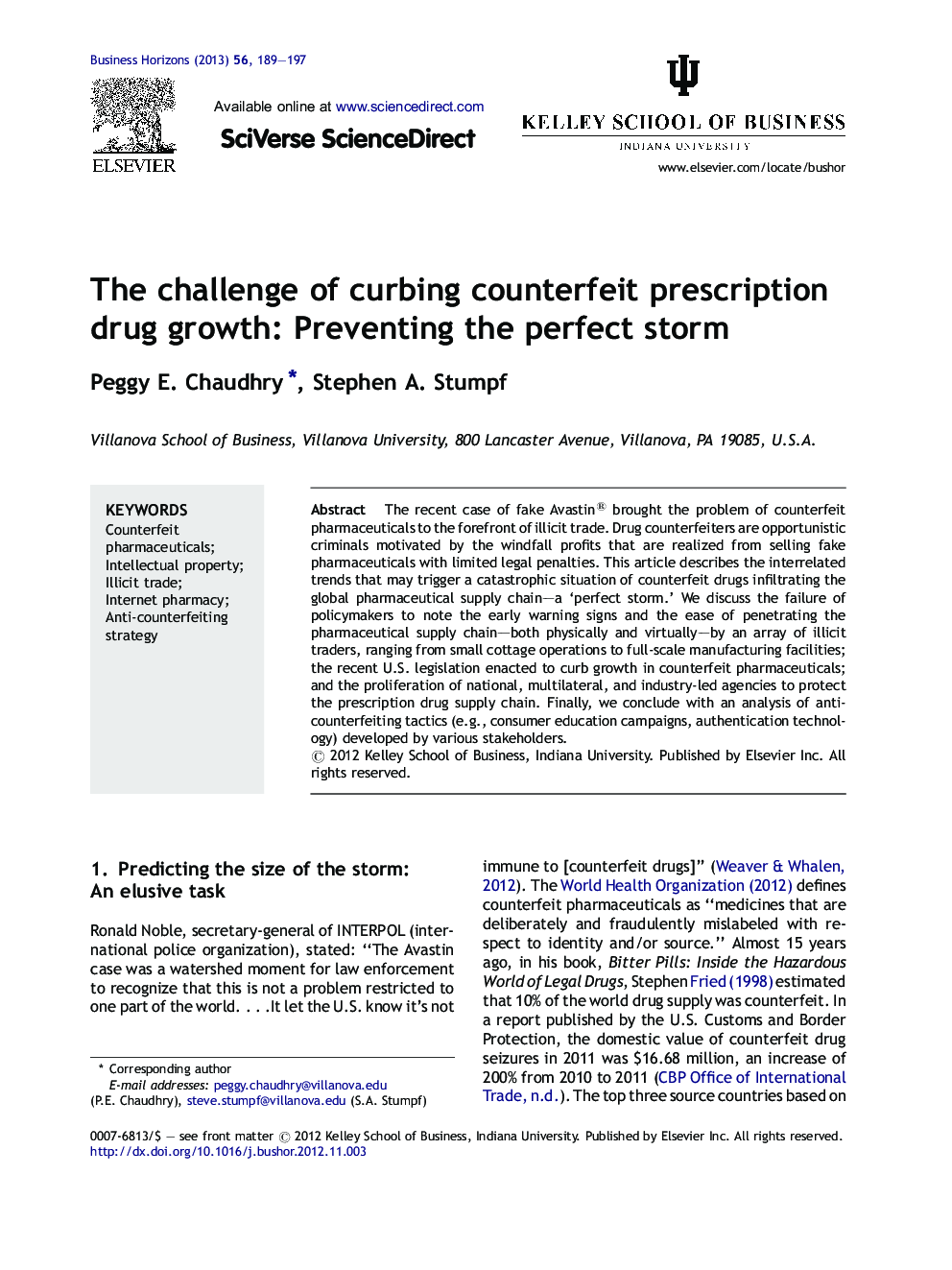 The challenge of curbing counterfeit prescription drug growth: Preventing the perfect storm