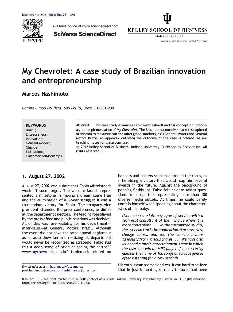 My Chevrolet: A case study of Brazilian innovation and entrepreneurship