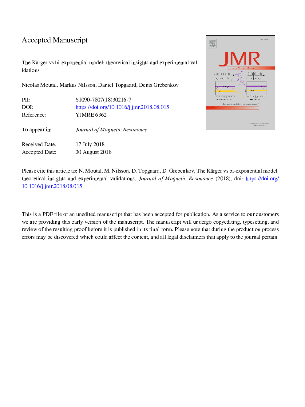 The Kärger vs bi-exponential model: Theoretical insights and experimental validations