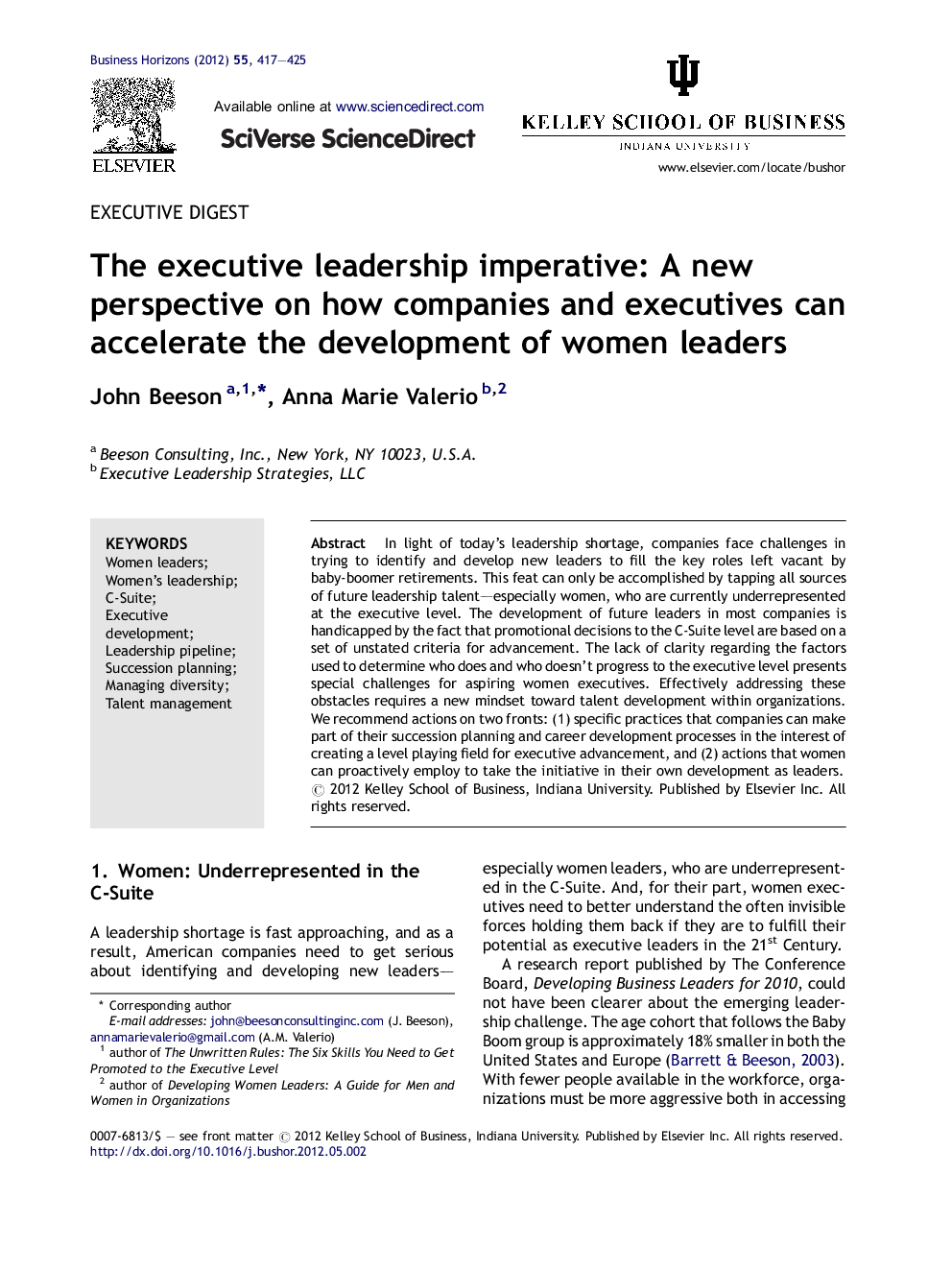 The executive leadership imperative: A new perspective on how companies and executives can accelerate the development of women leaders