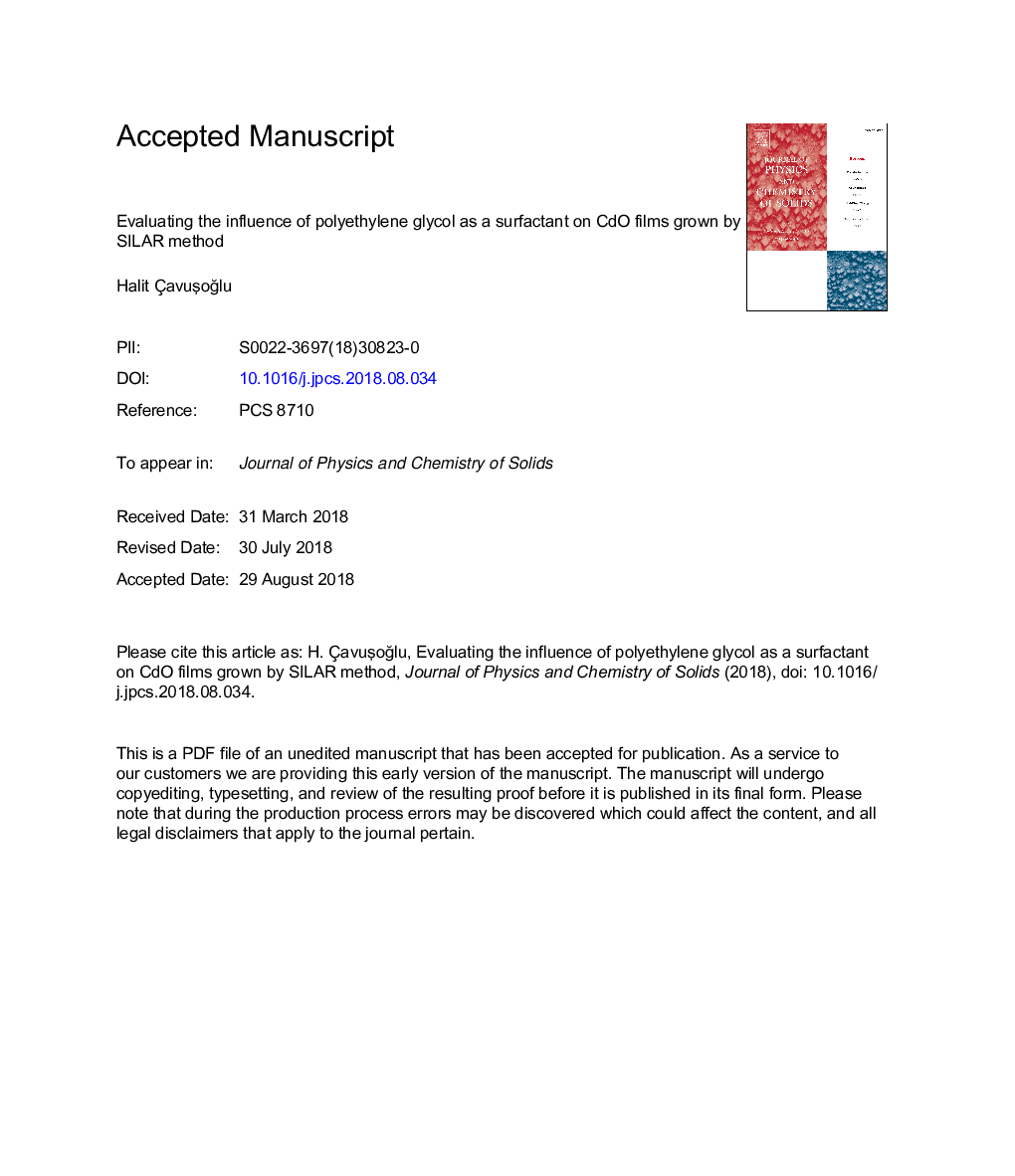 Evaluating the influence of polyethylene glycol as a surfactant on CdO films grown by SILAR method