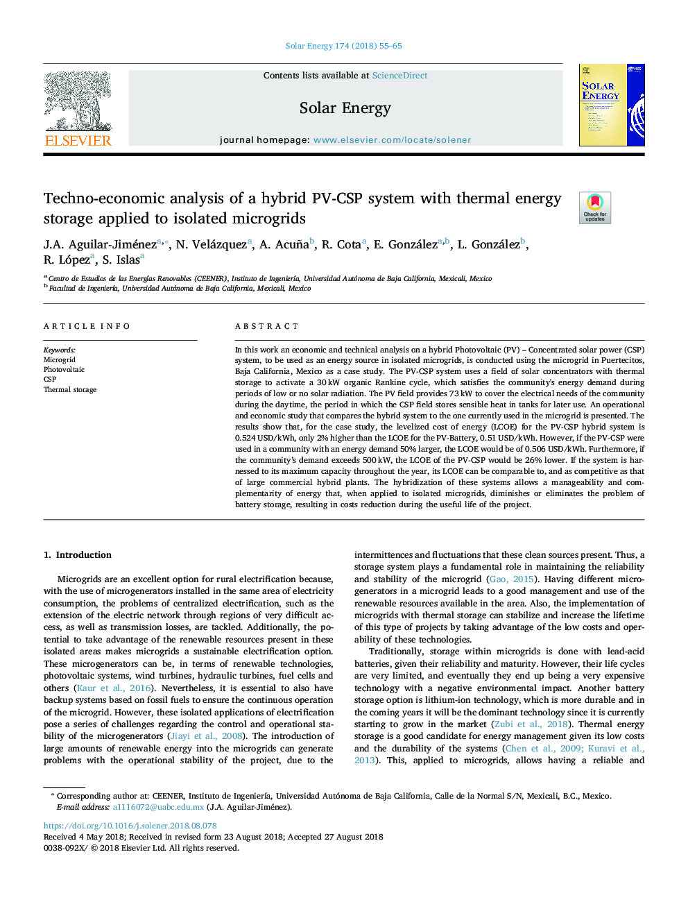 Techno-economic analysis of a hybrid PV-CSP system with thermal energy storage applied to isolated microgrids