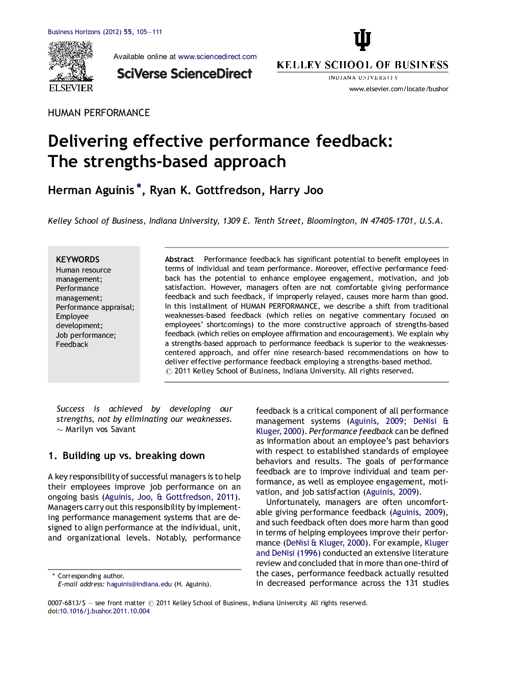 Delivering effective performance feedback: The strengths-based approach