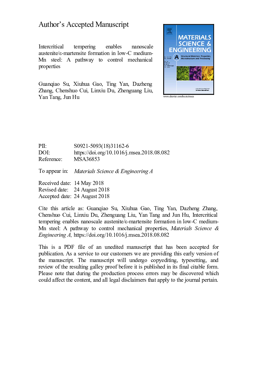 Intercritical tempering enables nanoscale austenite/Îµ-martensite formation in low-C medium-Mn steel: A pathway to control mechanical properties