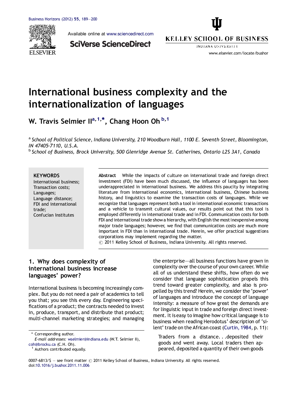 International business complexity and the internationalization of languages