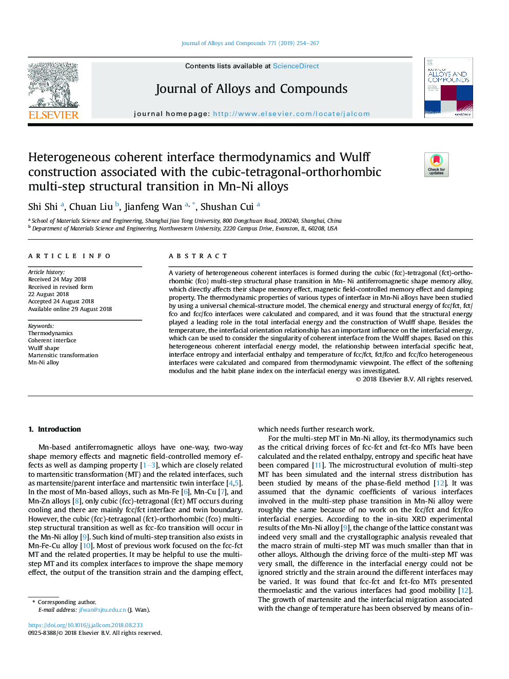 Heterogeneous coherent interface thermodynamics and Wulff construction associated with the cubic-tetragonal-orthorhombic multi-step structural transition in Mn-Ni alloys