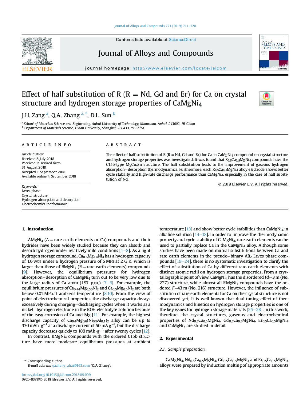 Effect of half substitution of R (RÂ = Nd, Gd and Er) for Ca on crystal structure and hydrogen storage properties of CaMgNi4