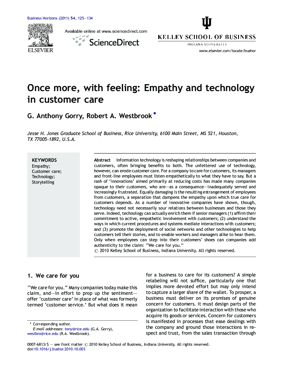 Once more, with feeling: Empathy and technology in customer care