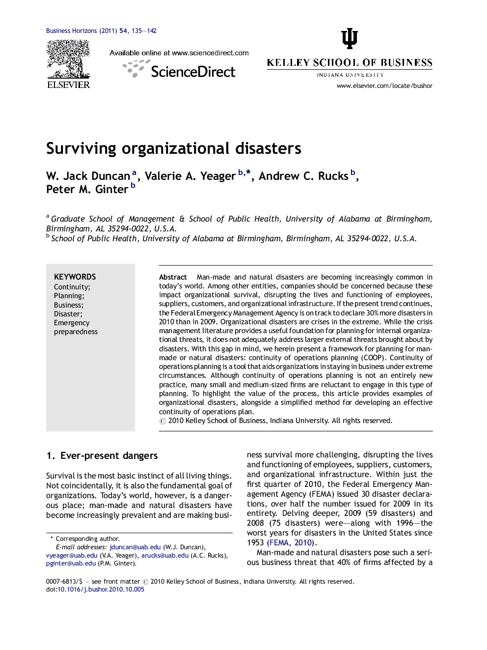 Surviving organizational disasters