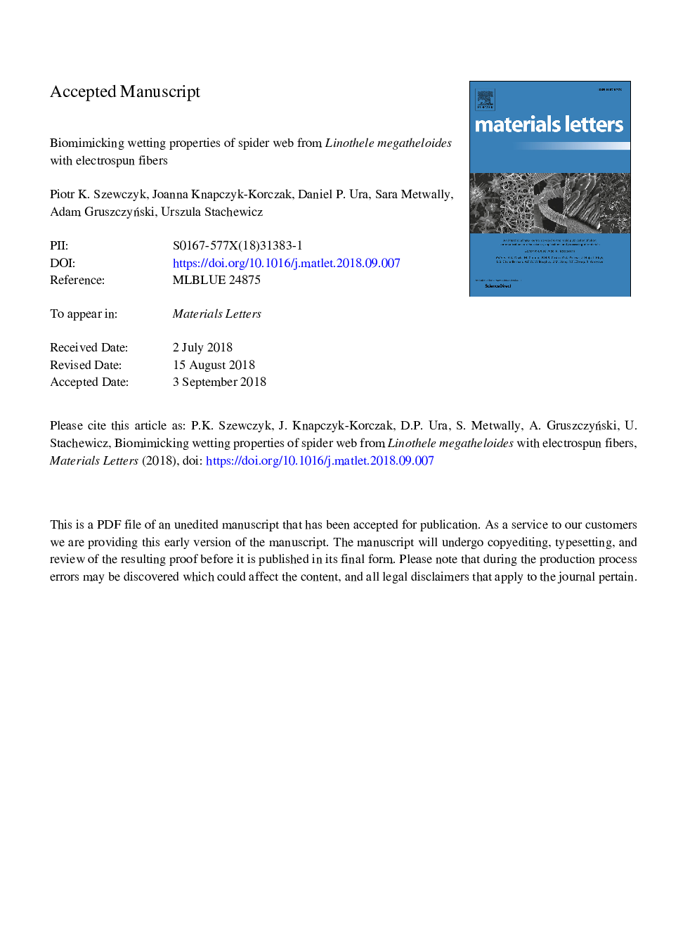 Biomimicking wetting properties of spider web from Linothele megatheloides with electrospun fibers