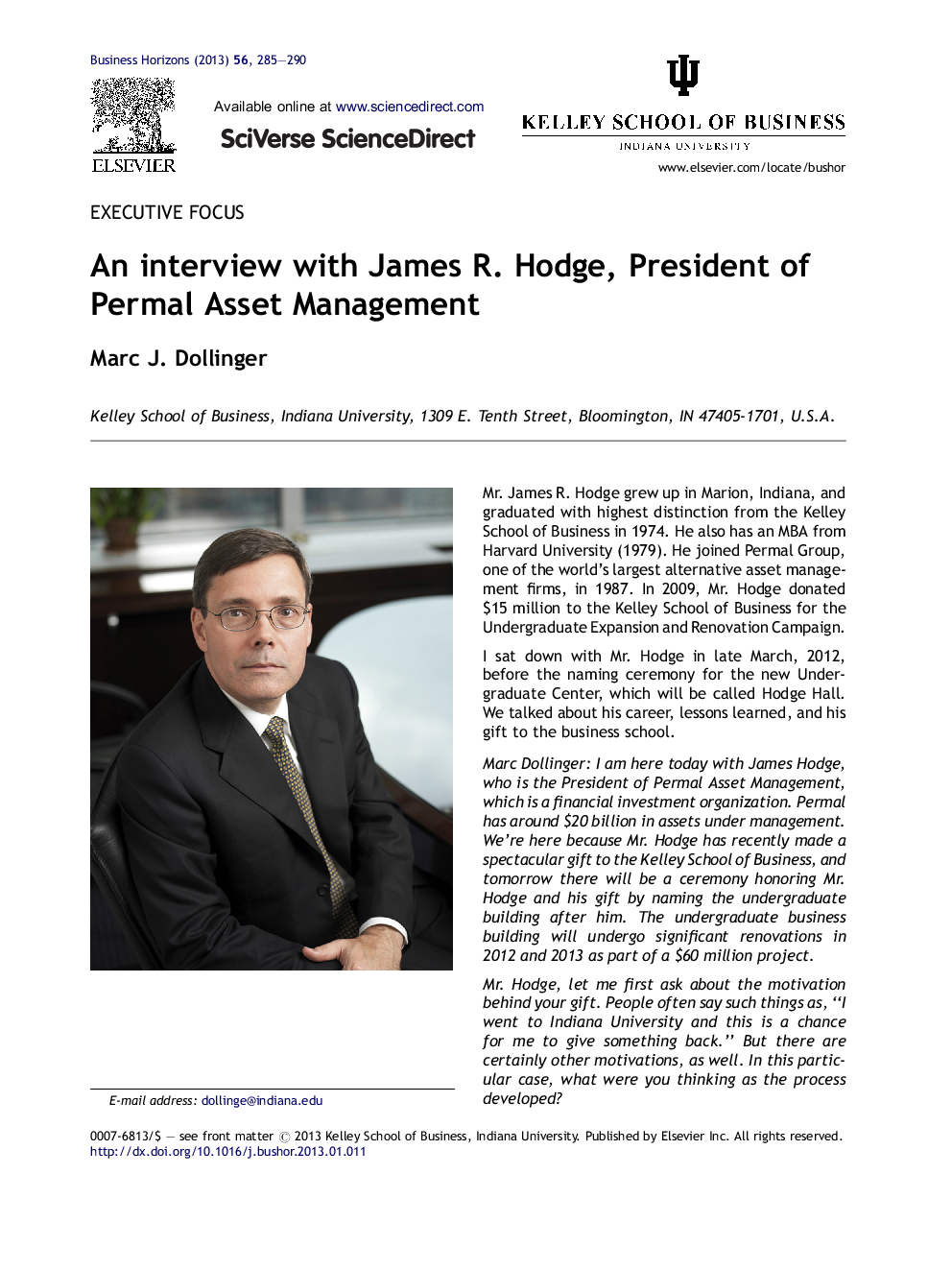 An interview with James R. Hodge, President of Permal Asset Management