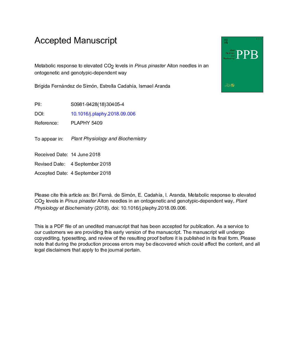 Metabolic response to elevated CO2 levels in Pinus pinaster Aiton needles in an ontogenetic and genotypic-dependent way