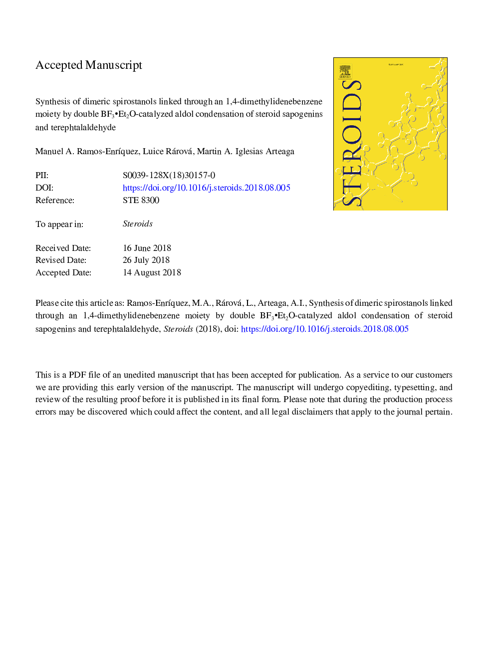 Synthesis of dimeric spirostanols linked through a 1,4-dimethylidenebenzene moiety by double BF3Â·Et2O-catalyzed aldol condensation of steroid sapogenins and terephtalaldehyde