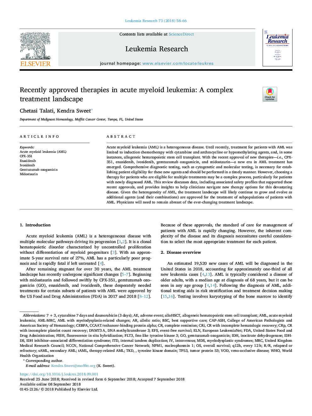 Recently approved therapies in acute myeloid leukemia: A complex treatment landscape