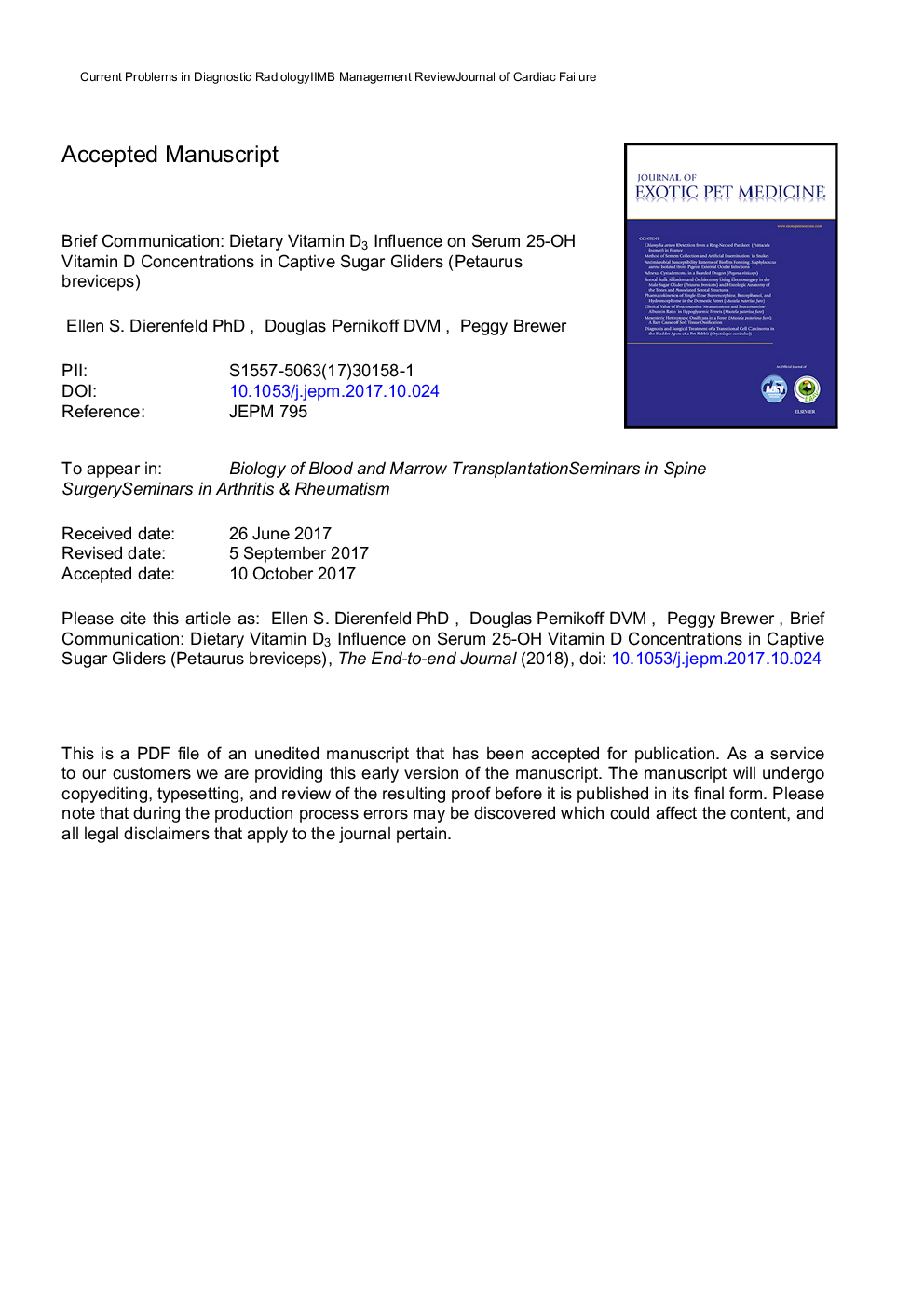 DIETARY VITAMIN D3 INFLUENCE ON SERUM 25-HYDROXY VITAMIN D CONCENTRATIONS IN CAPTIVE SUGAR GLIDERS (PETAURUS BREVICEPS)