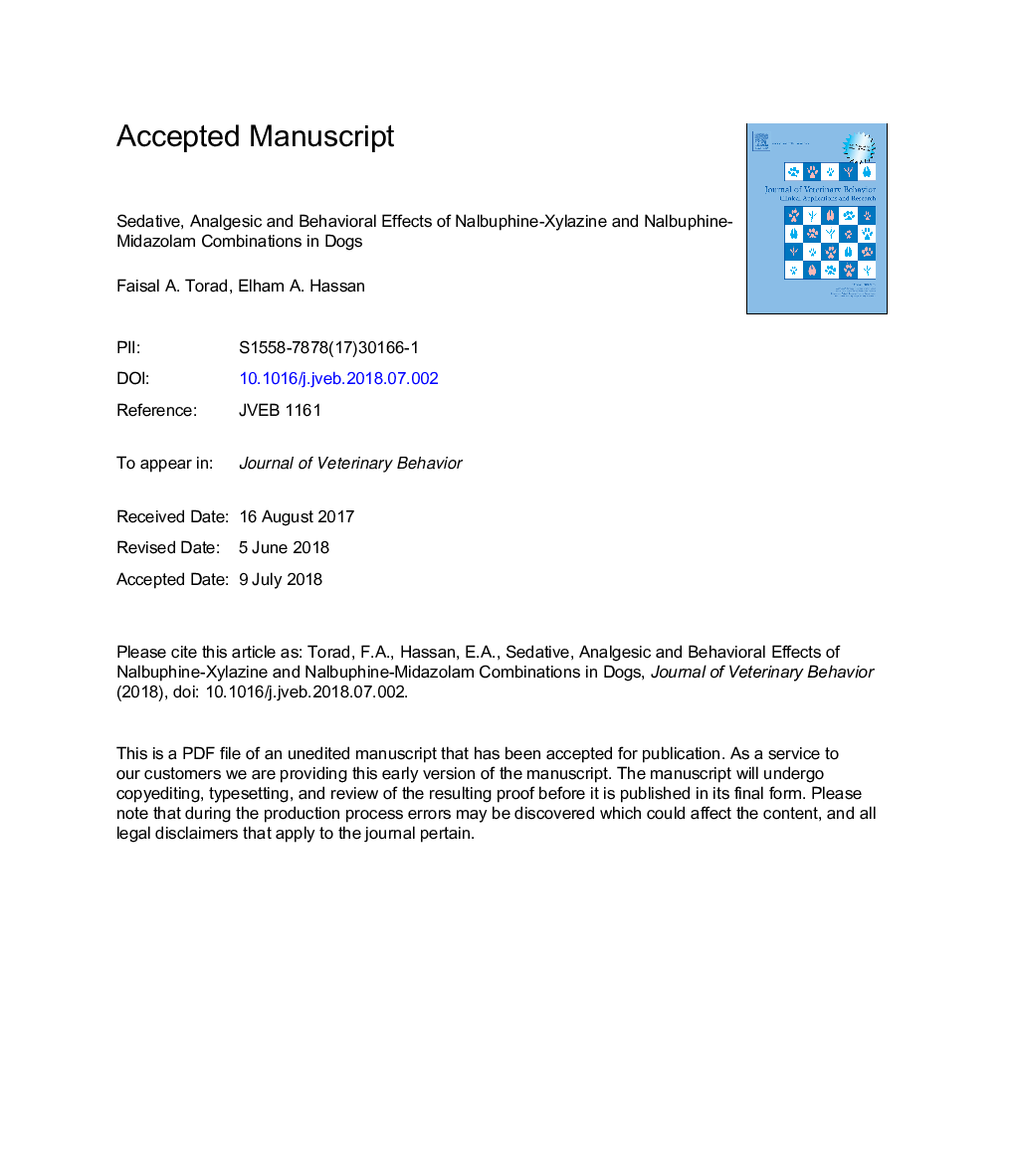 Sedative, analgesic, and behavioral effects of nalbuphine-xylazine and nalbuphine-midazolam combinations in dogs