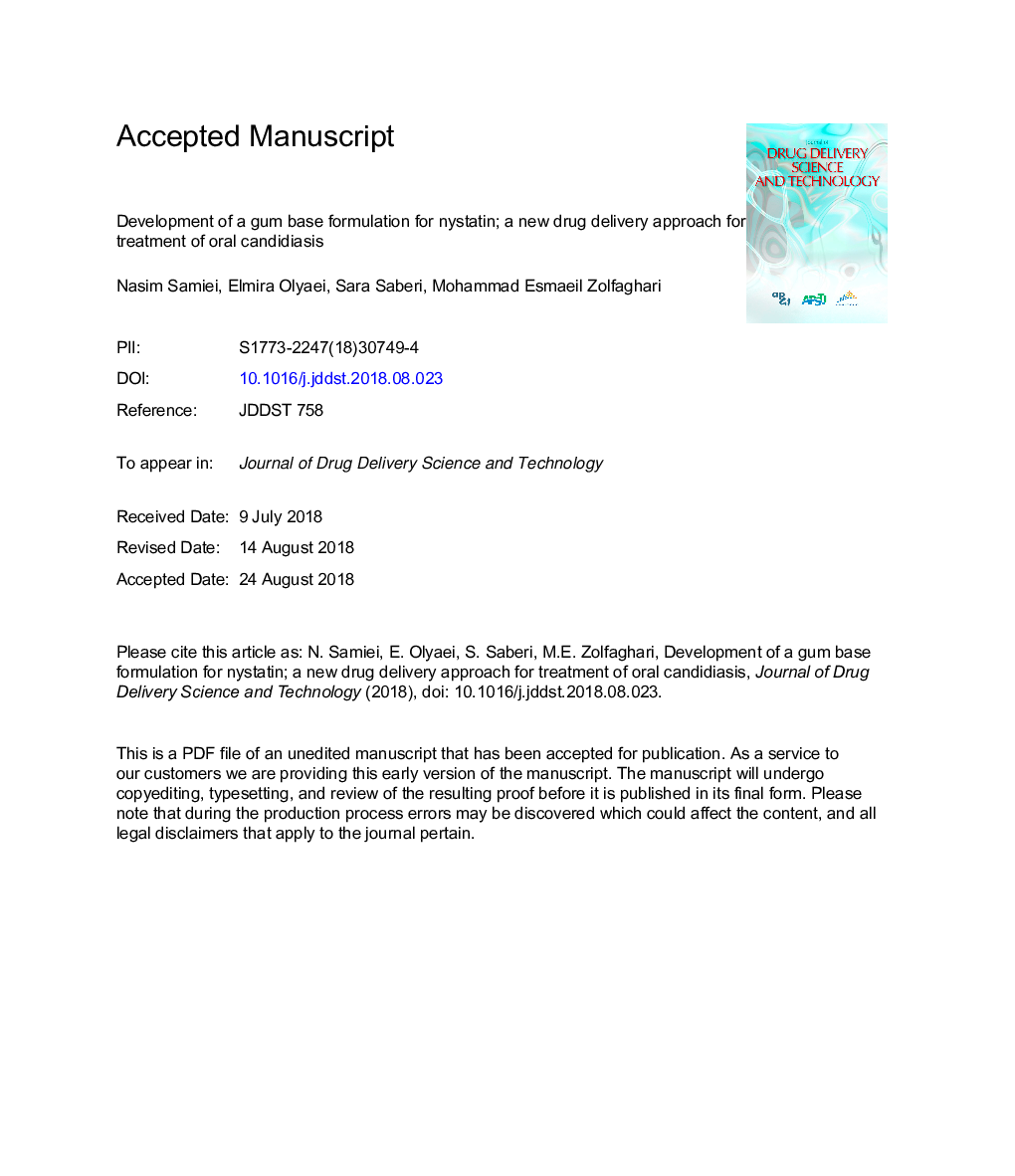 Development of a gum base formulation for nystatin; a new drug delivery approach for treatment of oral candidiasis