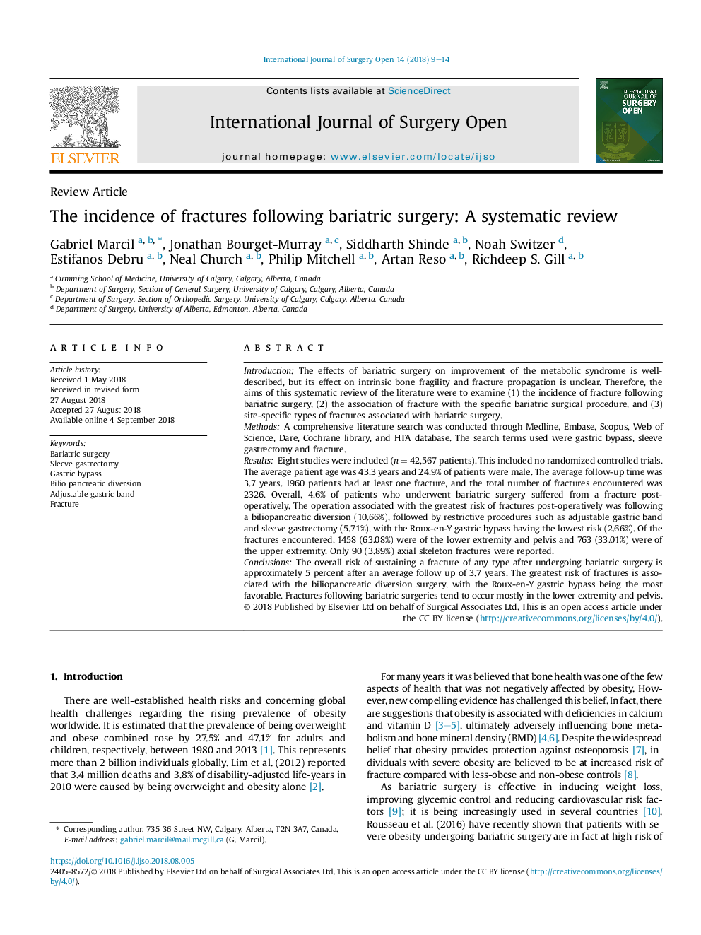 The incidence of fractures following bariatric surgery: A systematic review