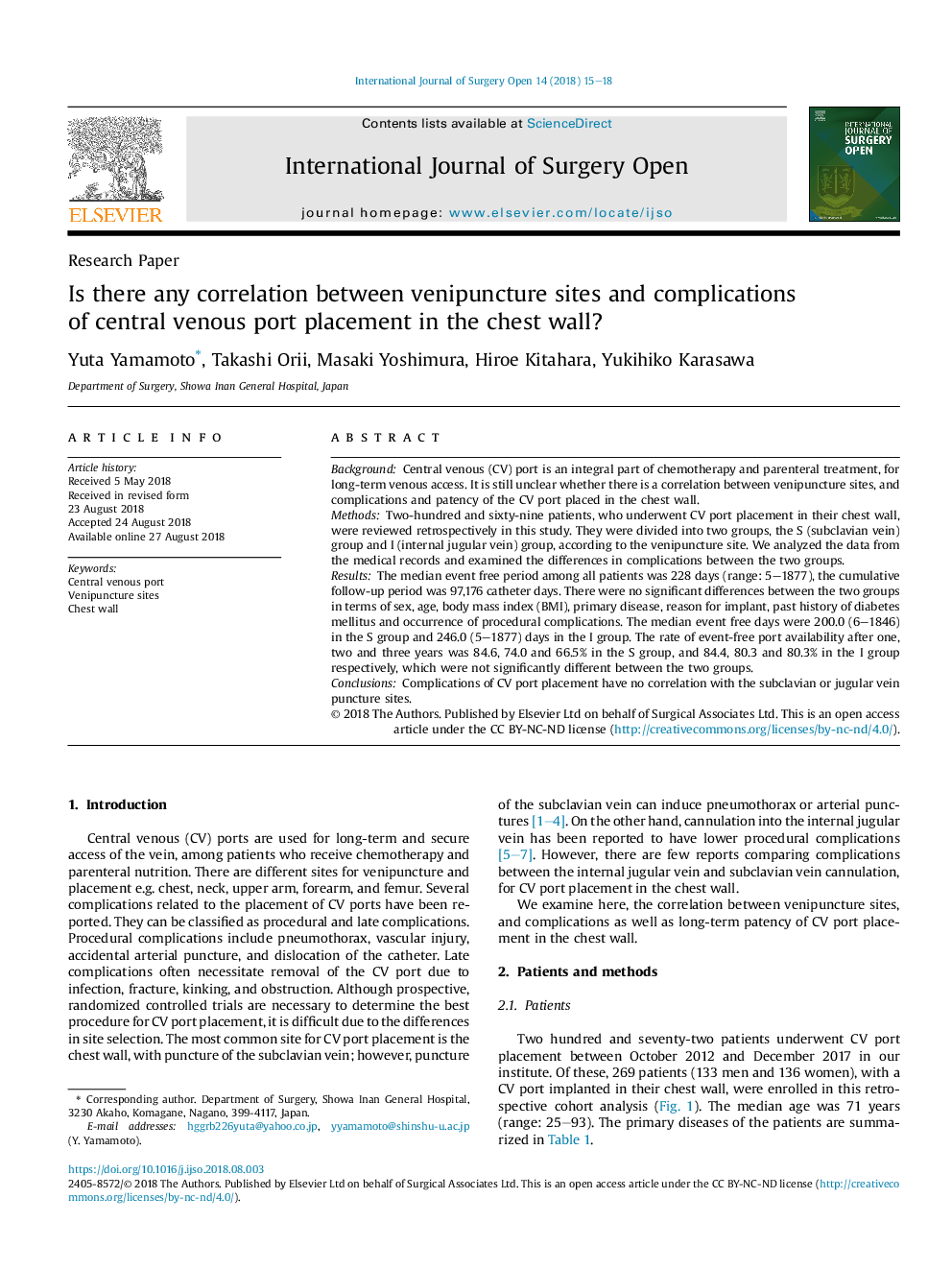 Is there any correlation between venipuncture sites and complications ofÂ centralÂ venous port placement in the chest wall?