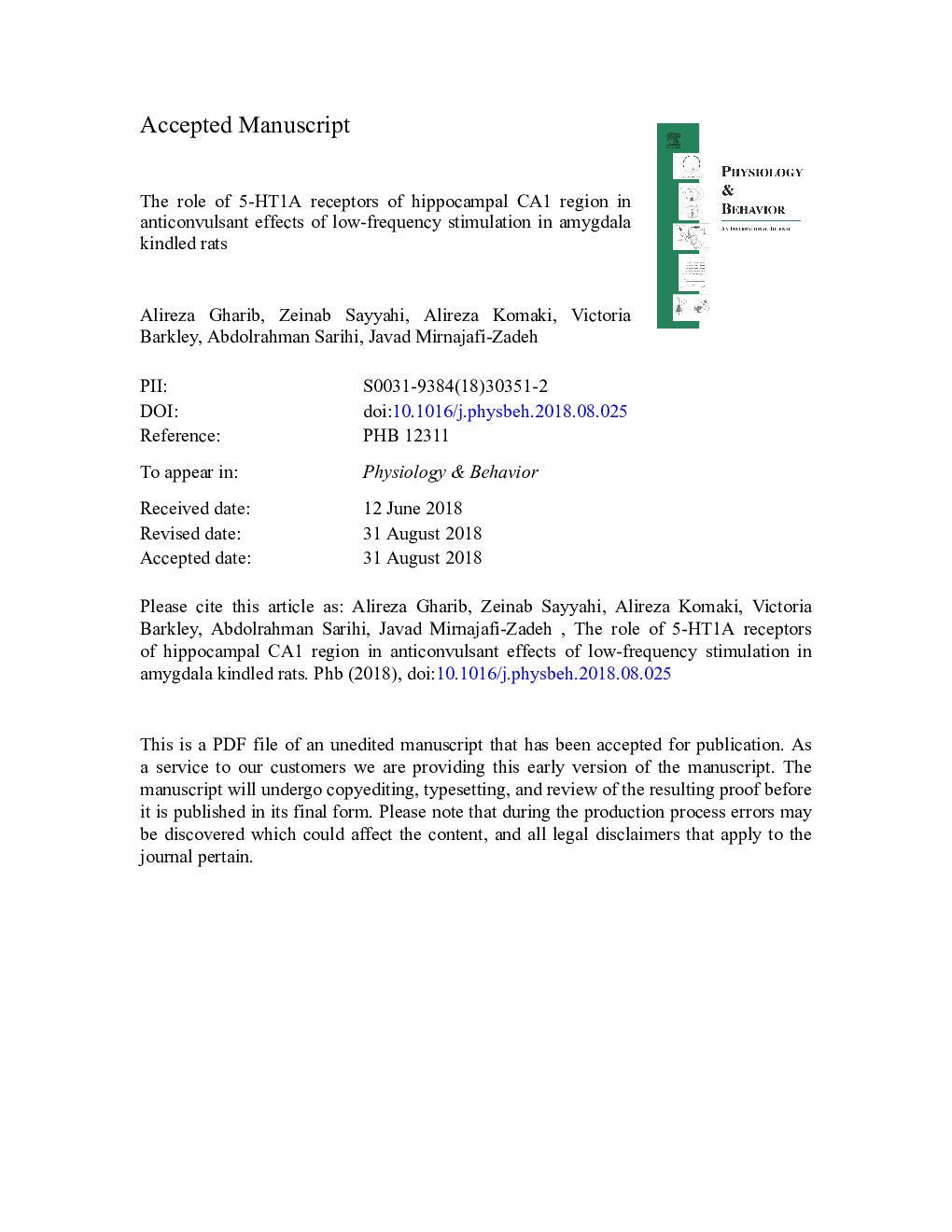 The role of 5-HT1A receptors of hippocampal CA1 region in anticonvulsant effects of low-frequency stimulation in amygdala kindled rats