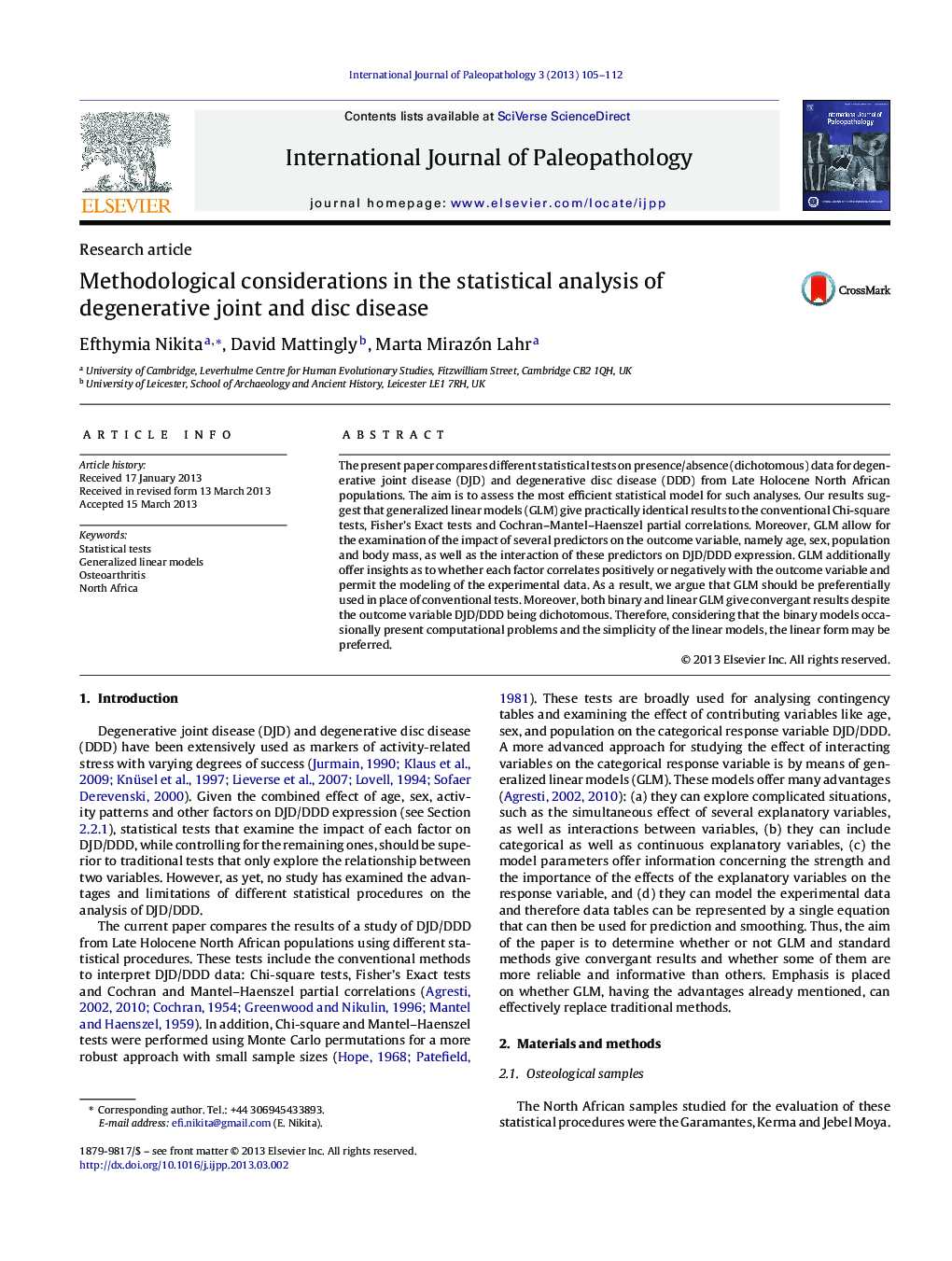 Methodological considerations in the statistical analysis of degenerative joint and disc disease