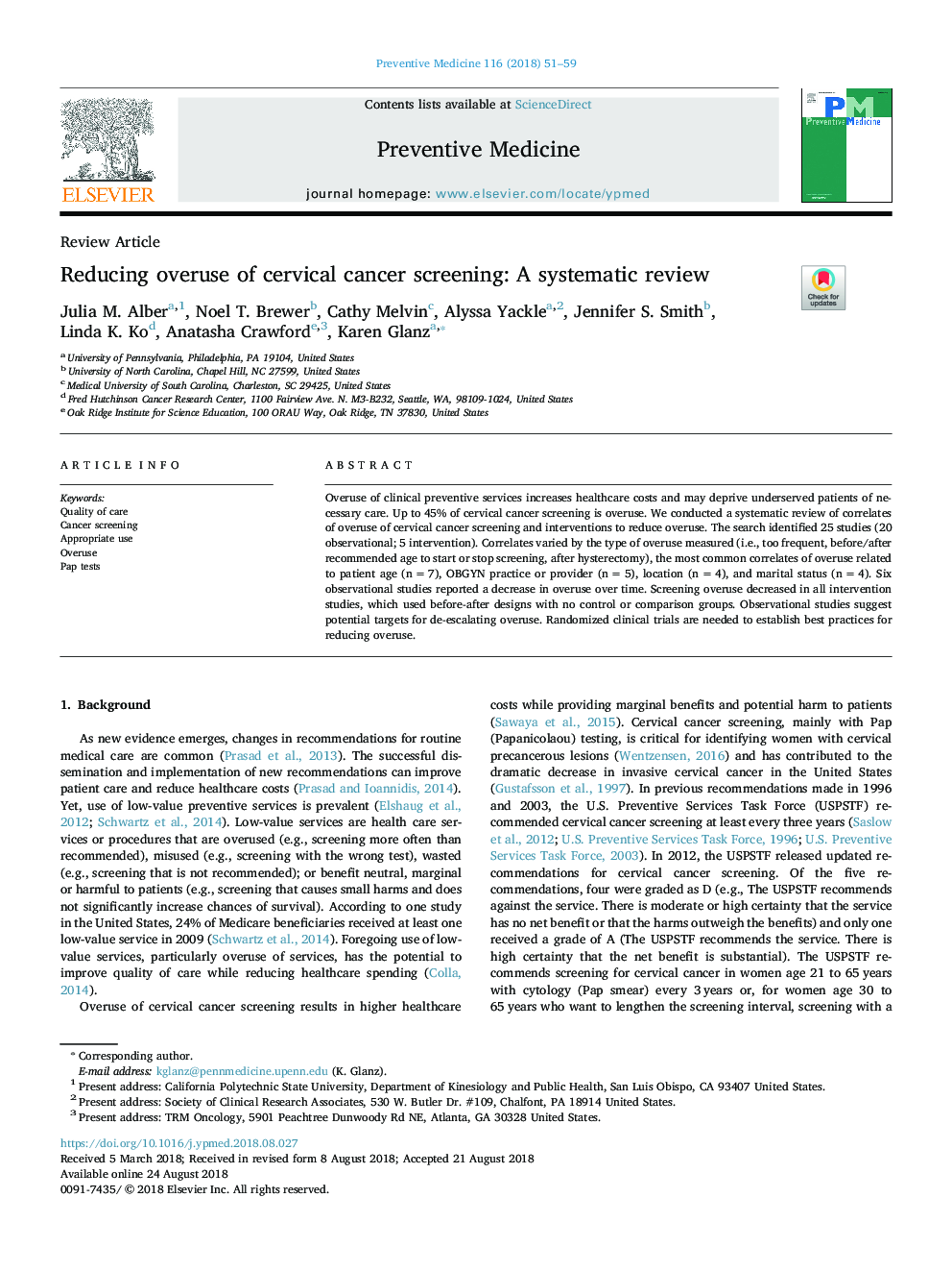 Reducing overuse of cervical cancer screening: A systematic review