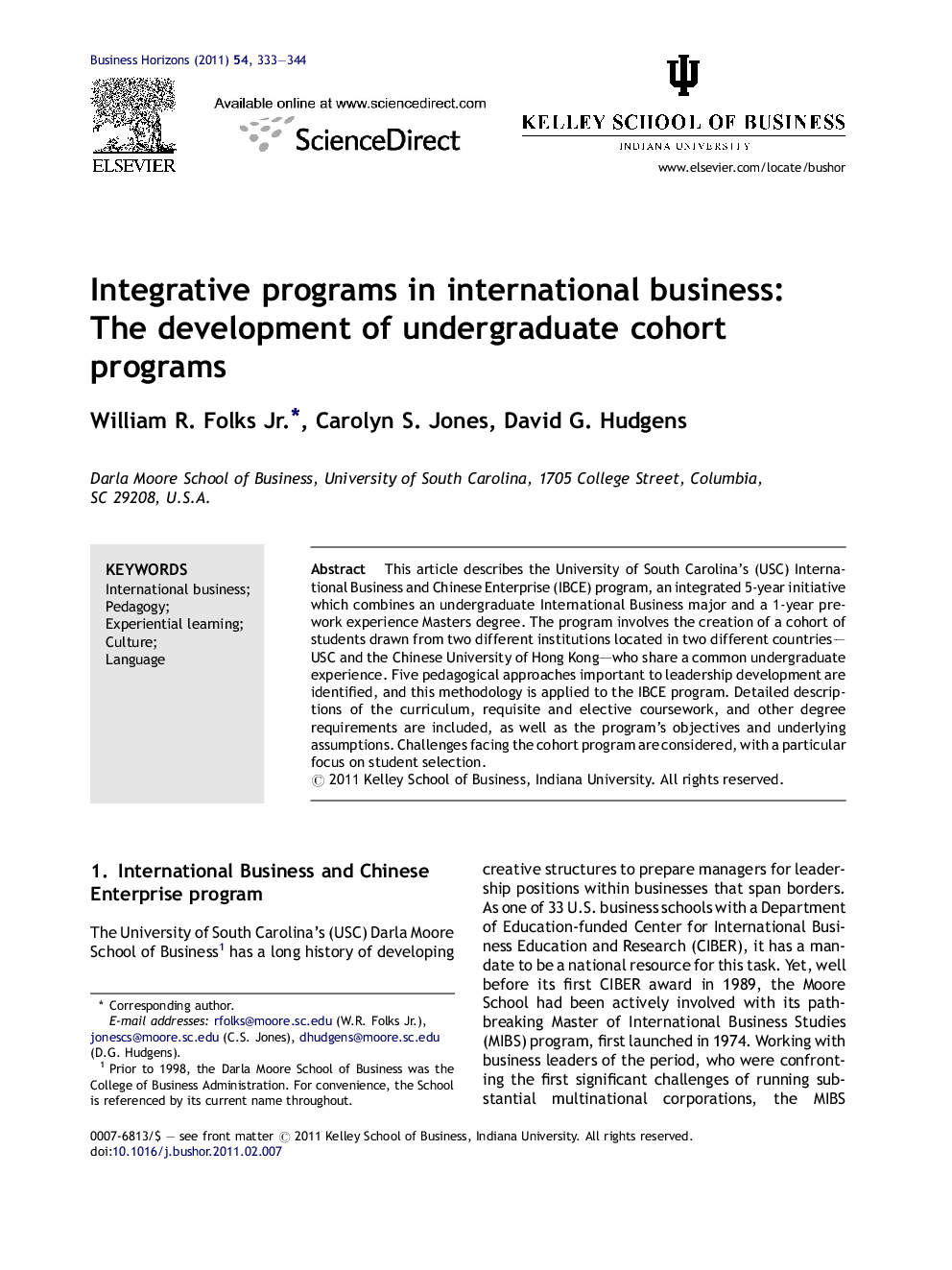 Integrative programs in international business: The development of undergraduate cohort programs