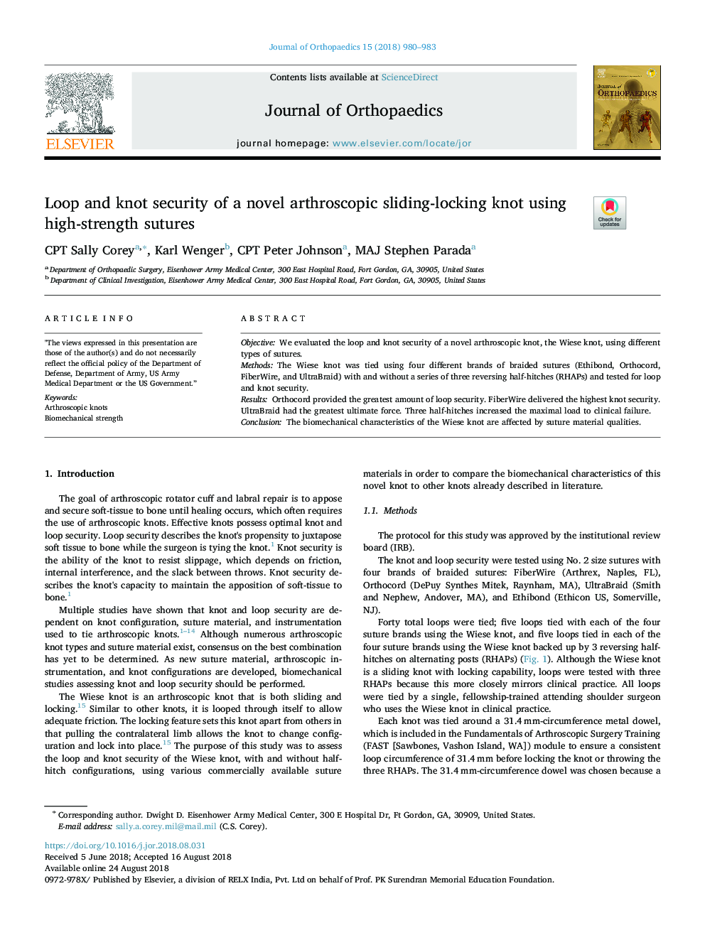 Loop and knot security of a novel arthroscopic sliding-locking knot using high-strength sutures