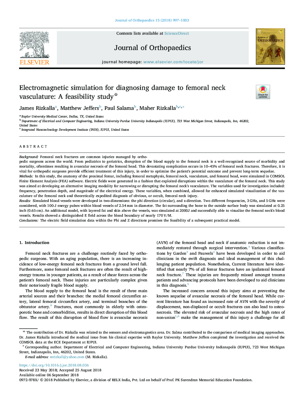 Electromagnetic simulation for diagnosing damage to femoral neck vasculature: A feasibility study