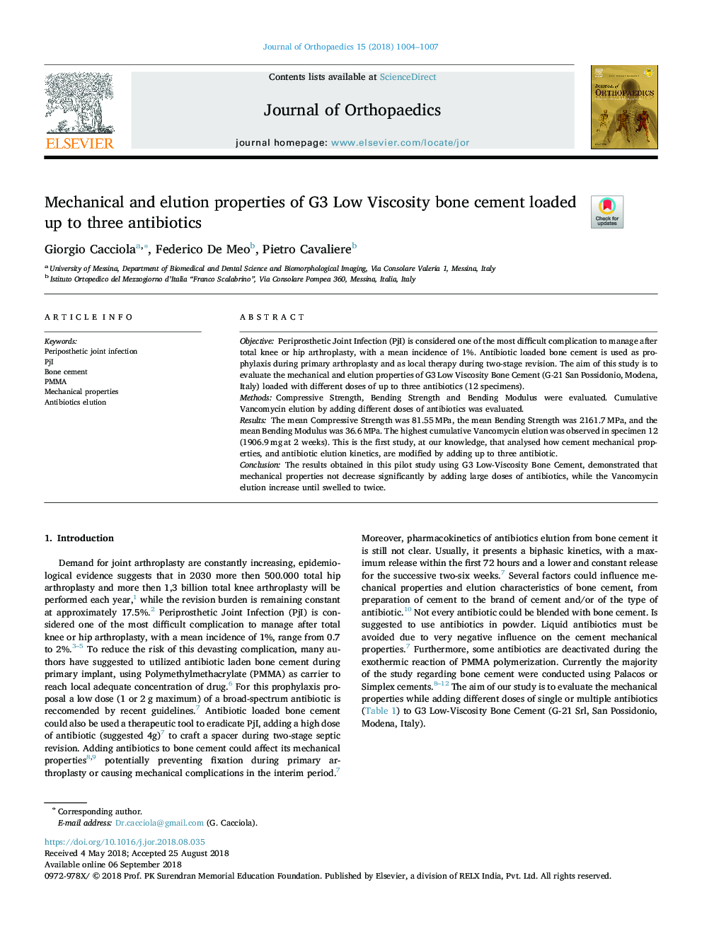 Mechanical and elution properties of G3 Low Viscosity bone cement loaded up to three antibiotics