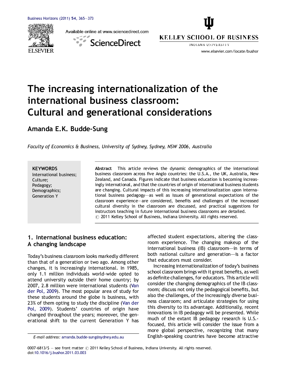 The increasing internationalization of the international business classroom: Cultural and generational considerations