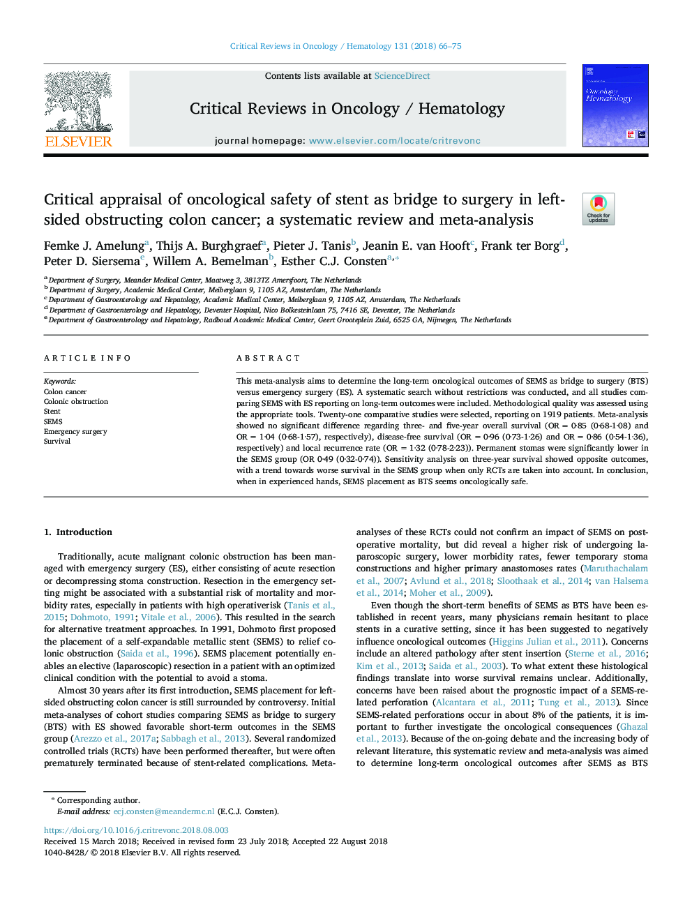 Critical appraisal of oncological safety of stent as bridge to surgery in left-sided obstructing colon cancer; a systematic review and meta-analysis