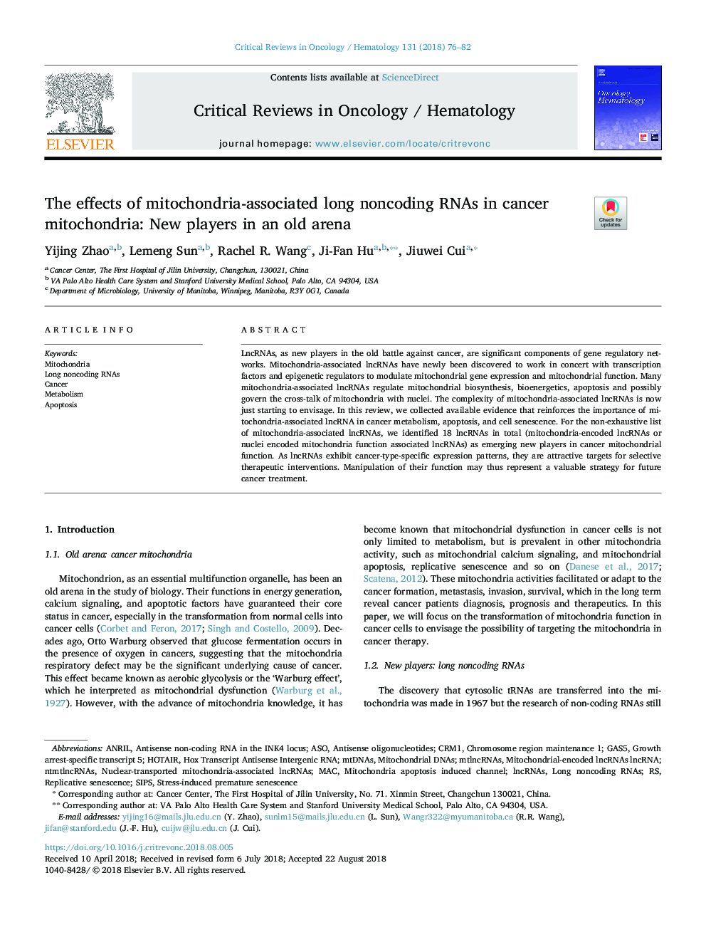 The effects of mitochondria-associated long noncoding RNAs in cancer mitochondria: New players in an old arena