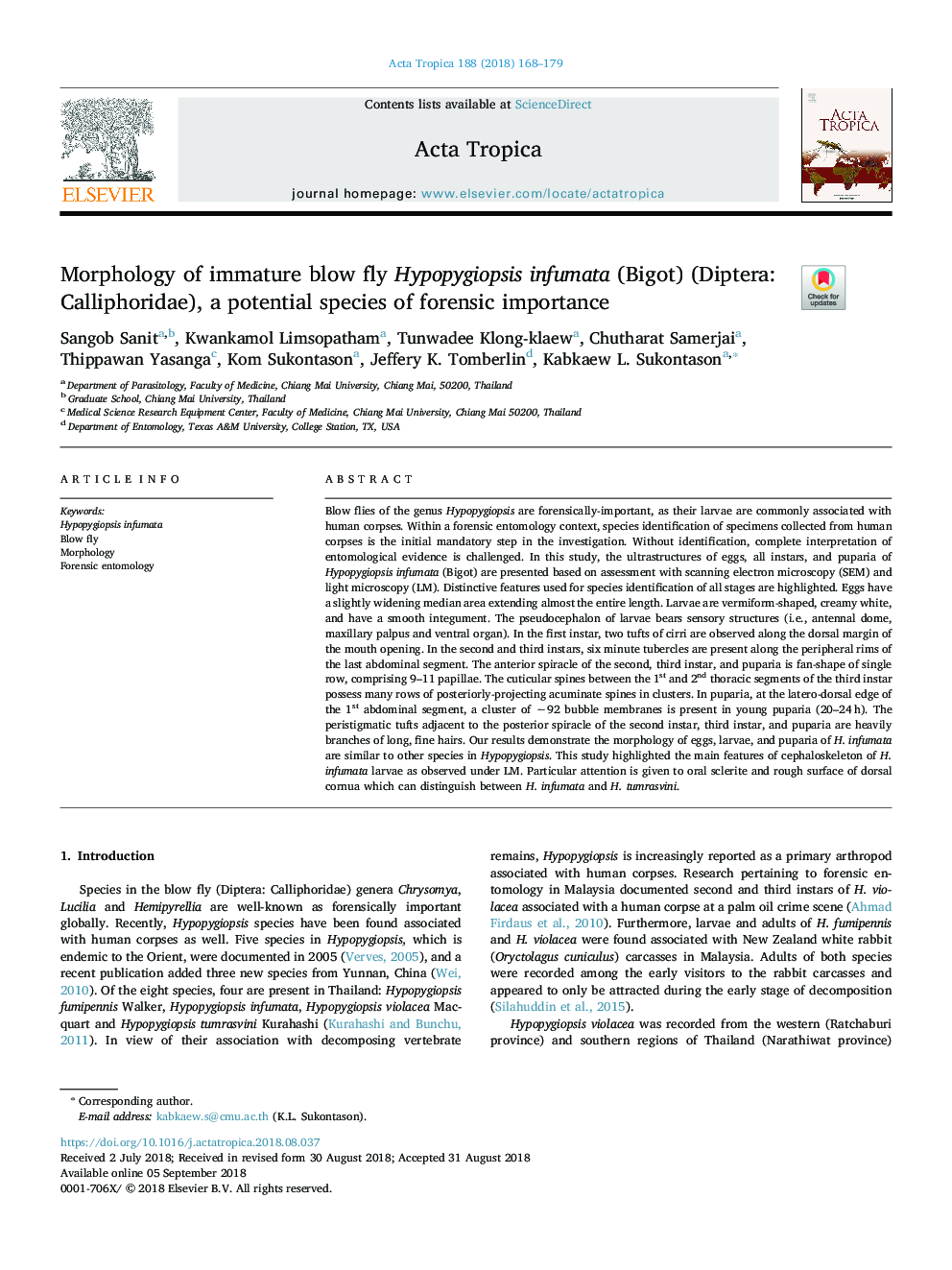 Morphology of immature blow fly Hypopygiopsis infumata (Bigot) (Diptera: Calliphoridae), a potential species of forensic importance